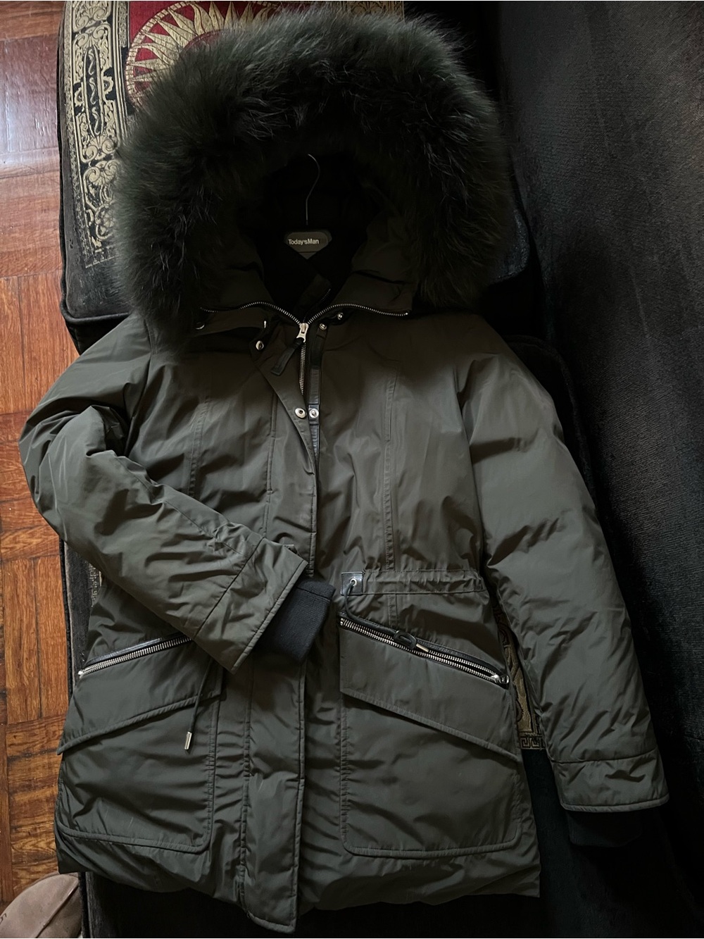Mackage Olive Green Fur-Trim Hooded Puffer Parka